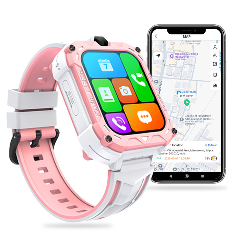 FETACA® 4G GPS Tracker Smart watch for Kids (Pink)