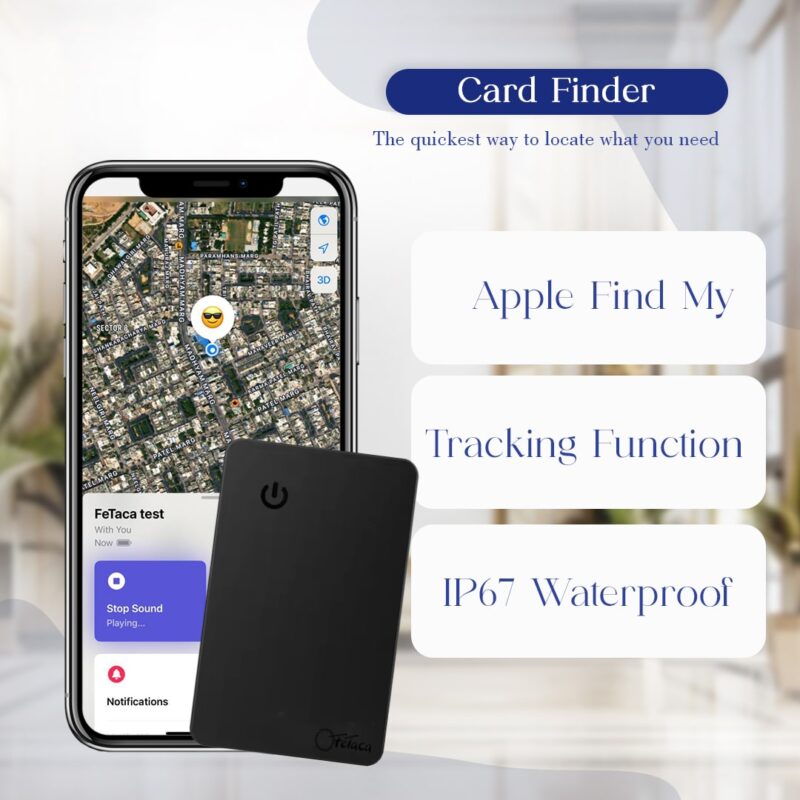 FeTaca Ultra Thin Card Finder Tracker Compatible with iOS Devices – Find Your Keys Wallet Luggage Assets and More with Bluetooth Connectivity